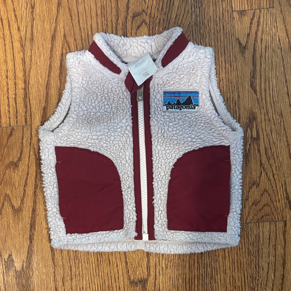 Patagonia Kids' Pink and Burgundy Fleece Vest size 3M